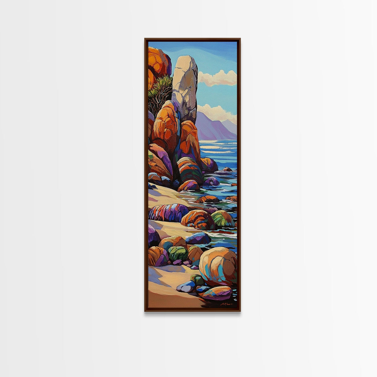 Coastal, Rocks, Ocean, Desert Scene Canvas Print, Bold Color Seascape, Nature Inspired Wall Art, Beach House Decor, Bohemian Art Style