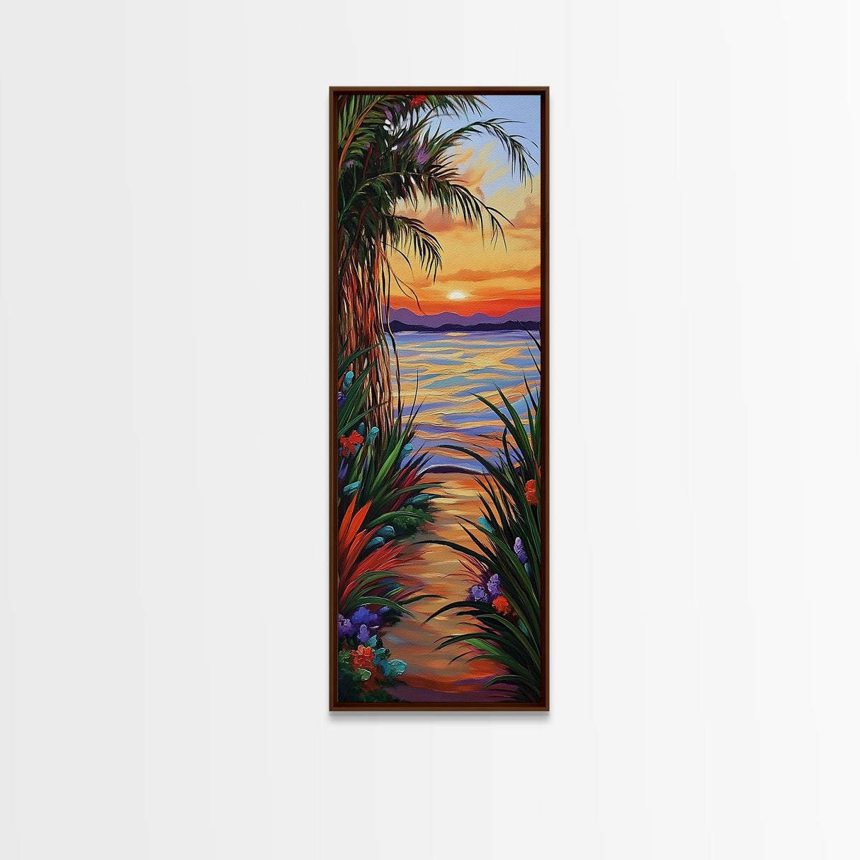Tropical, Sunset, Pathway, Dreamscape, Canvas Print, dreamy tropical sunset pathway, vacation vibe boho art, living room or bedroom wall art