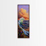 Wave, Sunset, Surf, Ocean, Canvas Print, dramatic wave crashing painting, sunset surf wall art, vibrant beach decor, surf shack canvas