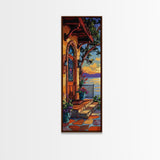 Doorway, Ocean, Mediterranean, Flowers, Framed Canvas Print, Mediterranean doorway wall art, ocean view canvas print, flower entryway painting