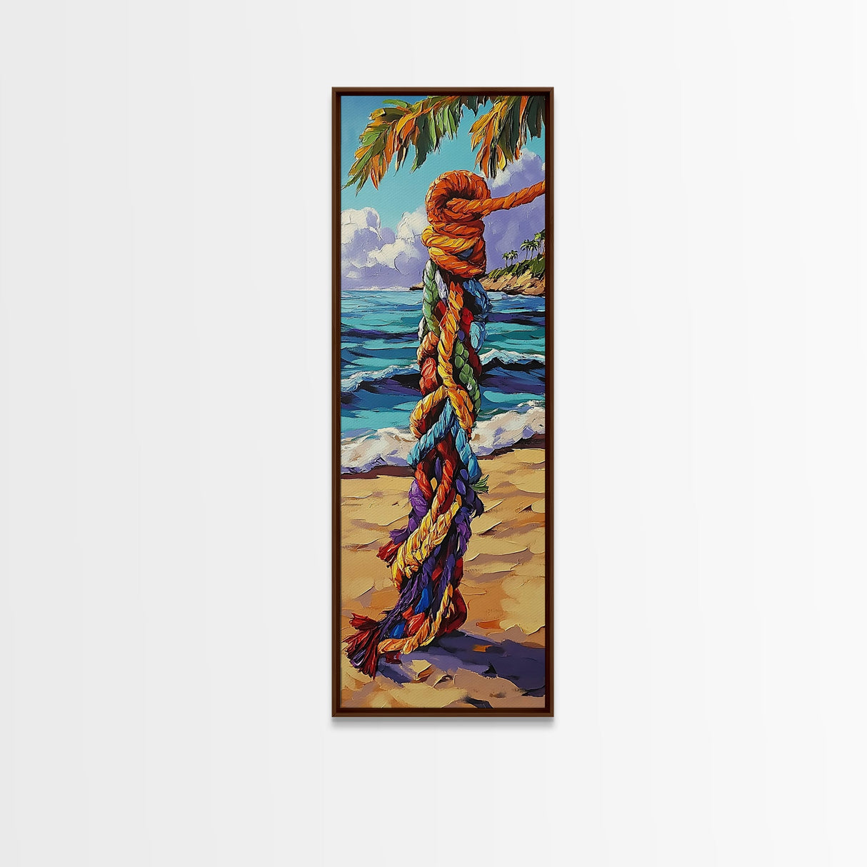 Beach, Rope, Colorful, Tropical, Framed Canvas Print, Nautical Wall Art, Coastal Boho Decor, Beach House Accent, Bright Living Room Art