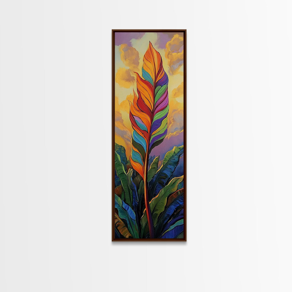 Rainbow, Leaf, Botanical, Sunset, Framed Canvas Print vibrant tropical plant wall decor boho botanical kitchen wall art nature lovers gift