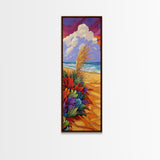 Ocean, Sand, Florals, Bold, Framed Canvas Print vibrant beach floral wall art coastal boho painting living room decor tropical gift idea