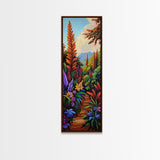 Jungle, Pathway, Tropical, Florals, Framed Canvas Print vibrant rainforest trail painting boho nature themed hallway or office wall art