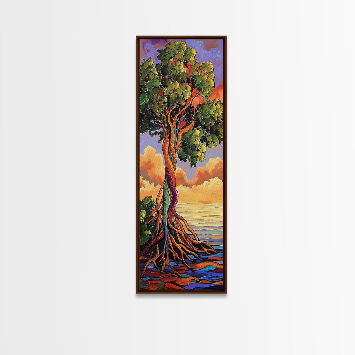 Tree, Roots, Vibrant, Landscape, Framed Canvas Print mystical rainbow tree artwork colorful nature themed office wall art spiritual gift