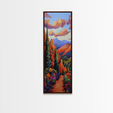 Desert, Mountains, Bold, Colors, Framed Canvas Print with red rock trail, southwest boho decor, hallway art, vibrant mountain landscape
