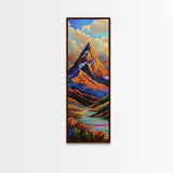 Majestic, Peak, River, Valley, Framed Canvas Print with dramatic alpine scenery, rustic lodge wall decor, fall landscape, nature art