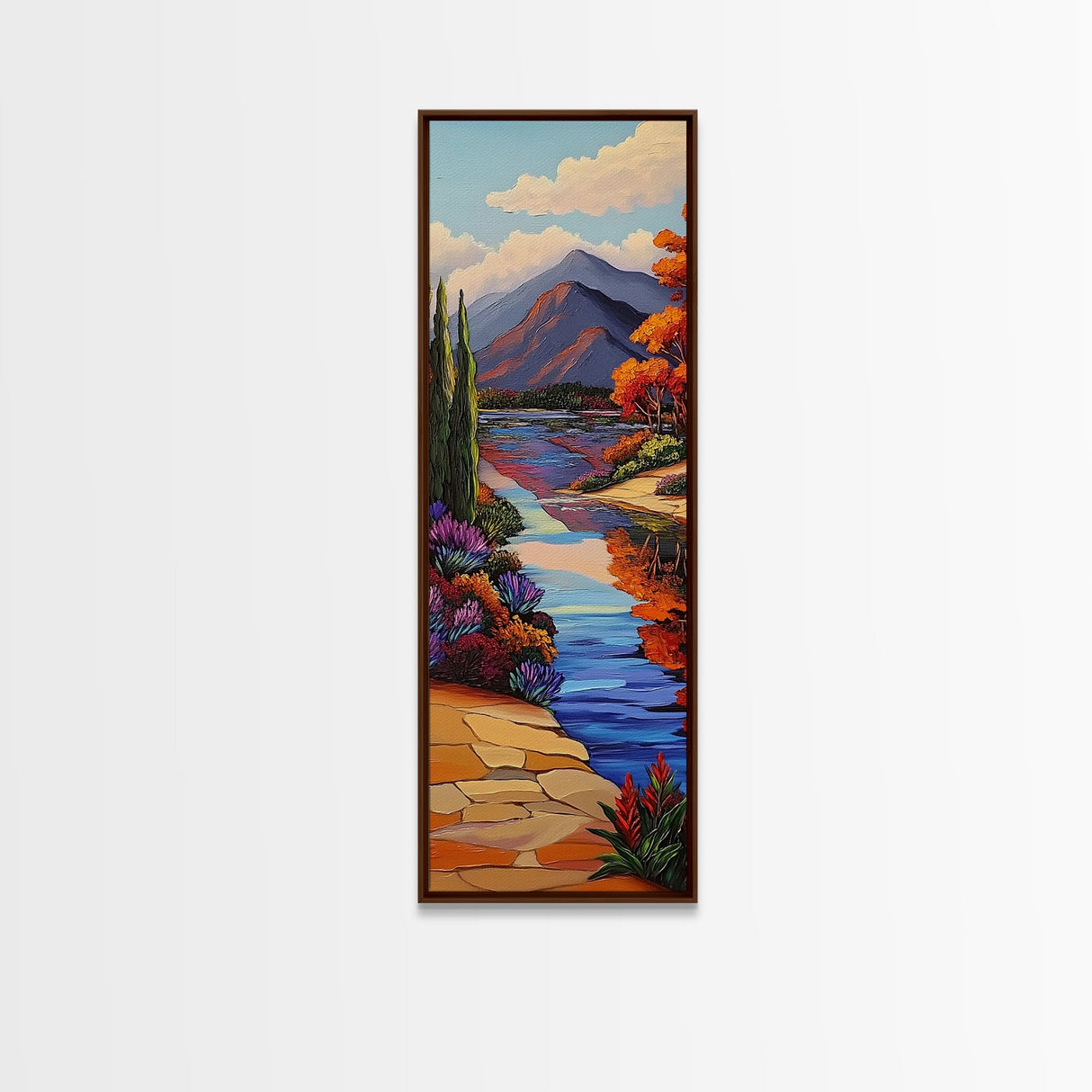 Scenic, Autumn, River, Tranquility, Framed Canvas Print with colorful fall reflections, rustic country wall art, cabin art,  office decor