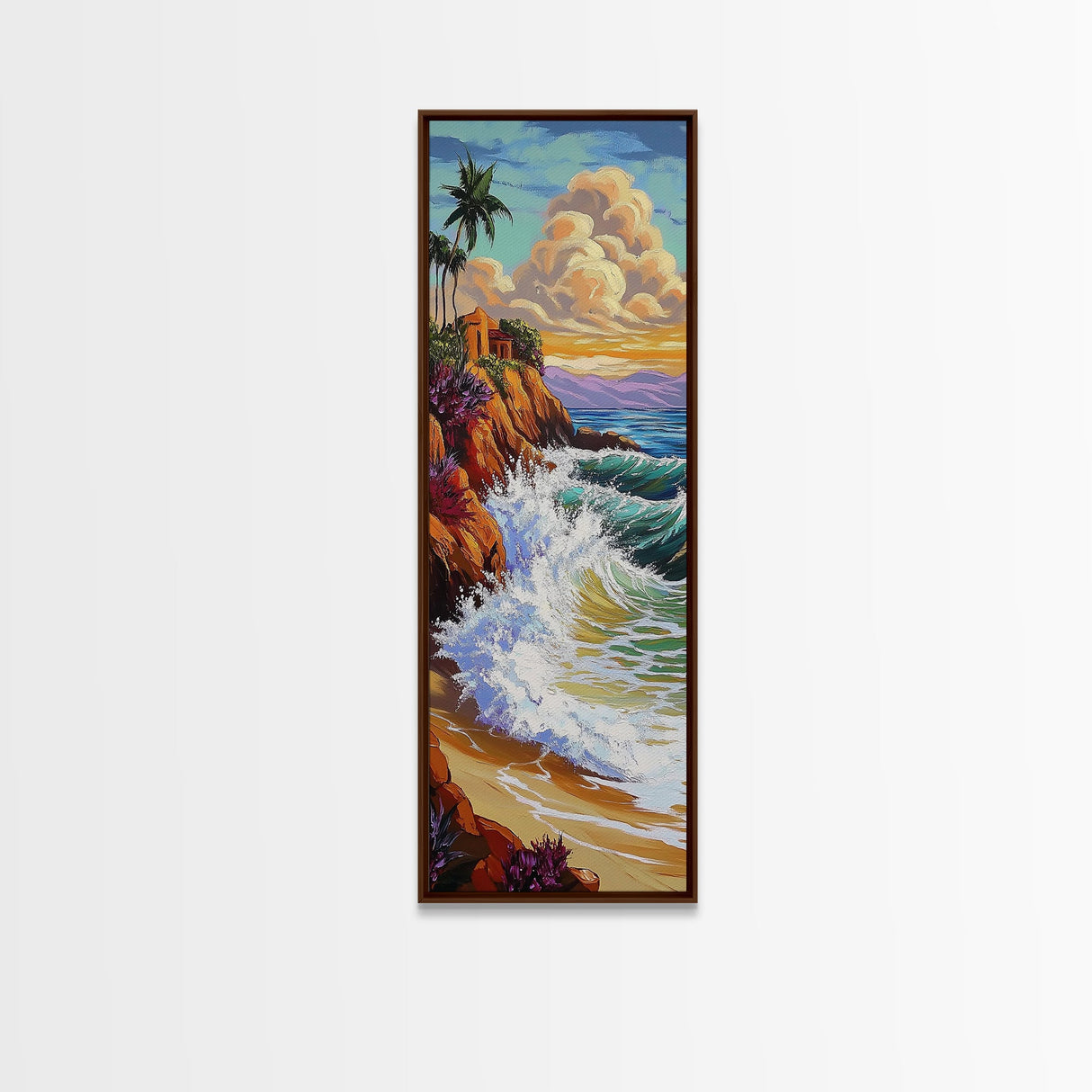 Tropical, Cliff, Ocean, Sunset, Canvas Print, Coastal Living Room Art, Colorful Seascape, Beach House Wall Art, Island Vibe Decor