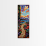Coastal Trail, Ocean Cliffs, Vibrant Shoreline Art, Tropical Nature Decor, Scenic Summer Landscape, Framed Canvas Print