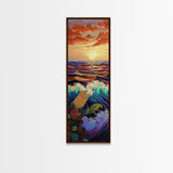 Sunset Waves, Ocean Art, Bold Coastal Seascape, Nautical Wall Decor, Vibrant Beach Vibes, Living Room Accent, Framed Canvas Print