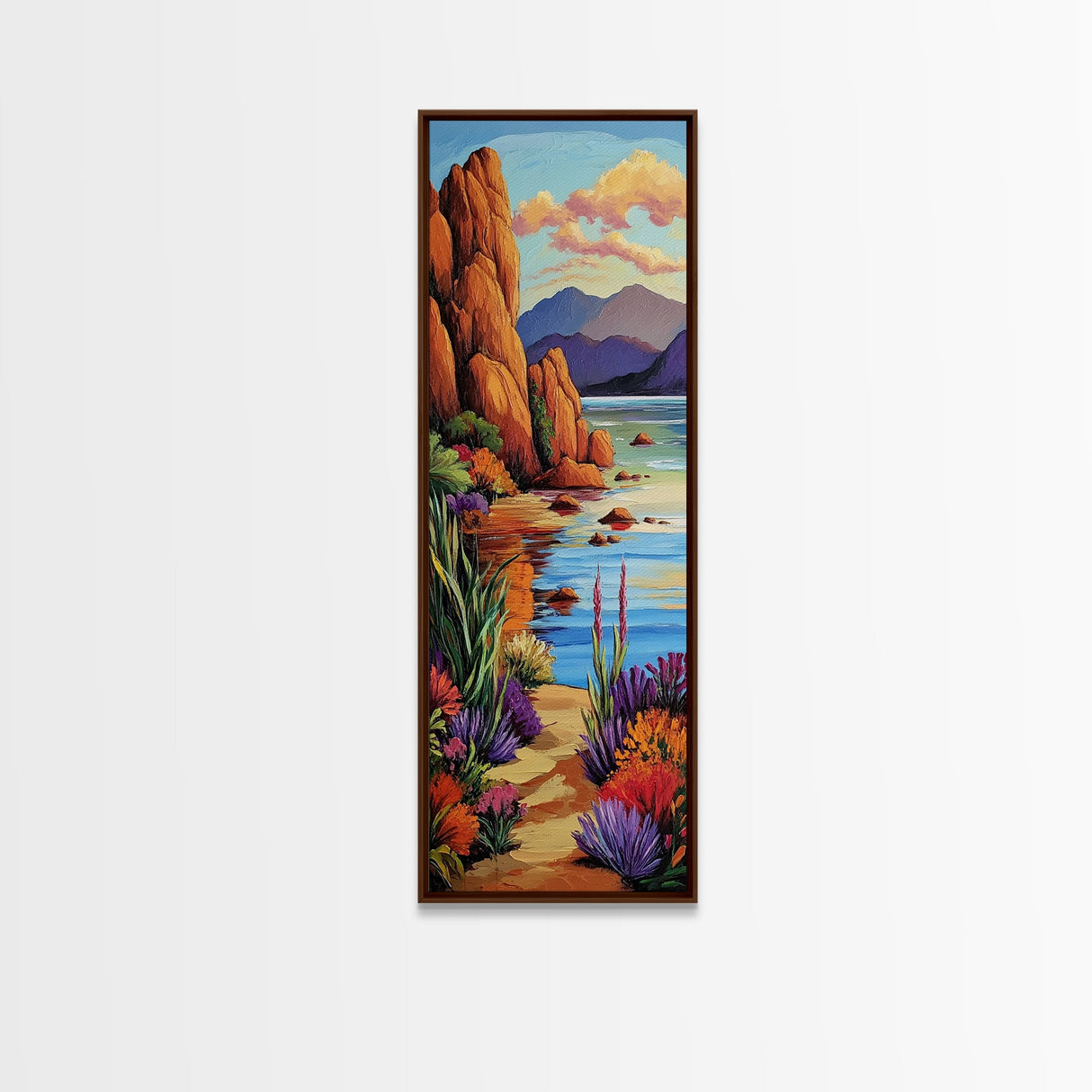 Red Rocks, Calm Bay, Desert Coastline Art, Southwestern Landscape Wall Decor, Rustic Nature Scene, Canvas Print