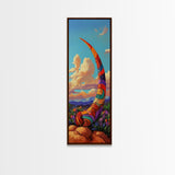 Horn, Abstract, Desert, Vibrant Desert Horn Framed Canvas Print, Surreal Boho Wall Art, Rustic Southwest Decor, Meditation Room Accent