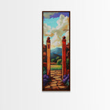 Country Gate, Meadow, Rustic Garden Landscape Framed Canvas Print, Farmhouse Wall Art, Autumn Entryway Decor, Peaceful Nature Scene