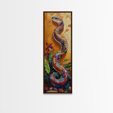 Colorful,Snake, Garden, Bold Mosaic Serpent Framed Canvas Print, Bohemian Wall Art, Unique Nature Decor, Southwestern Living Room