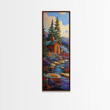 Mountain Cabin, Forest Path, Autumn Escape, Framed Canvas Print, cozy fall cabin wall art, rustic lodge decor, nature inspired artwork