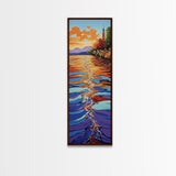 Sunset Water, Church View, Serene Horizon, Framed Canvas Print, abstract water reflections, spiritual art, peaceful living room wall decor