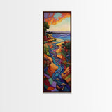 Sunset River, Landscape, Painting, Framed Canvas Print, Vibrant sunset river wall art, nature home decor, mountain style, hallway wall art