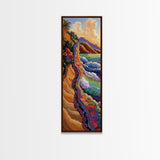 Cliffside Ocean, Rainbow, Waves – Canvas Print bold beach artwork, coastal living room art, tropical ocean scene, textured vibrant painting