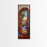 Open Doorway, Water, Boats — Canvas Print of seaside view through open door, perfect Coastal Bathroom Wall Art or Tropical Living Room Decor