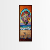 Sunset Beach, Mandala, Coastal Archway Framed Canvas Print, Boho Ocean Wall Art, Vibrant Entryway Decor, Spiritual Coastal Style