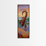 Scorpion Ocean, Sunset, Framed Canvas Print, Bold Coastal Wall Art, Beach Bedroom Decor, Vibrant Nautical Style, Surreal Animal Artwork