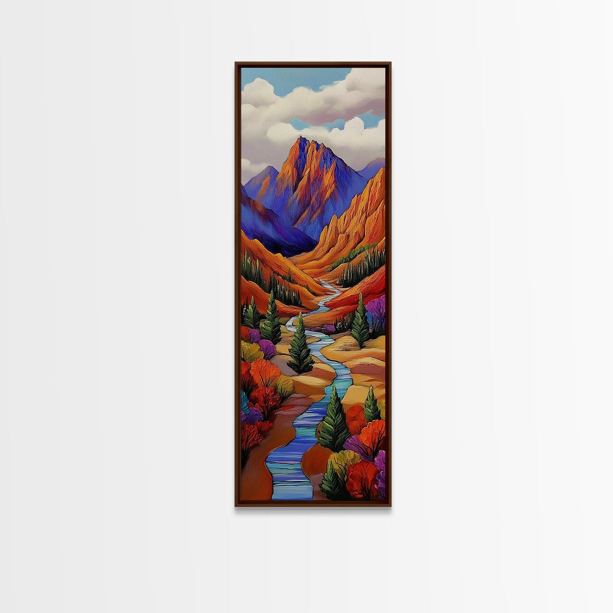 Autumn River, Bold Mountains, Canyon, Nature Wall Decor, Framed Canvas Print, Fall Living Room Art, Colorful Landscape Style
