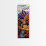 Autumn River, Bold Mountains, Canyon, Nature Wall Decor, Framed Canvas Print, Fall Living Room Art, Colorful Landscape Style