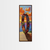 Dog Collar, Sunset, Framed Canvas Print, Colorful dog collar painting at beach sunset, pet lover gift, eclectic decor, mudroom wall art