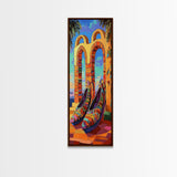 Shoes Archway, Sunset, Canvas Print, Colorful heels with sunset archway background painting, eclectic fashion art, bedroom decor