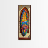 Surfboard Flower, Ocean, Framed Canvas Print, Tropical Beach Wall Art, Boho Coastal Decor, Colorful Surfboard Painting, Bedroom Art