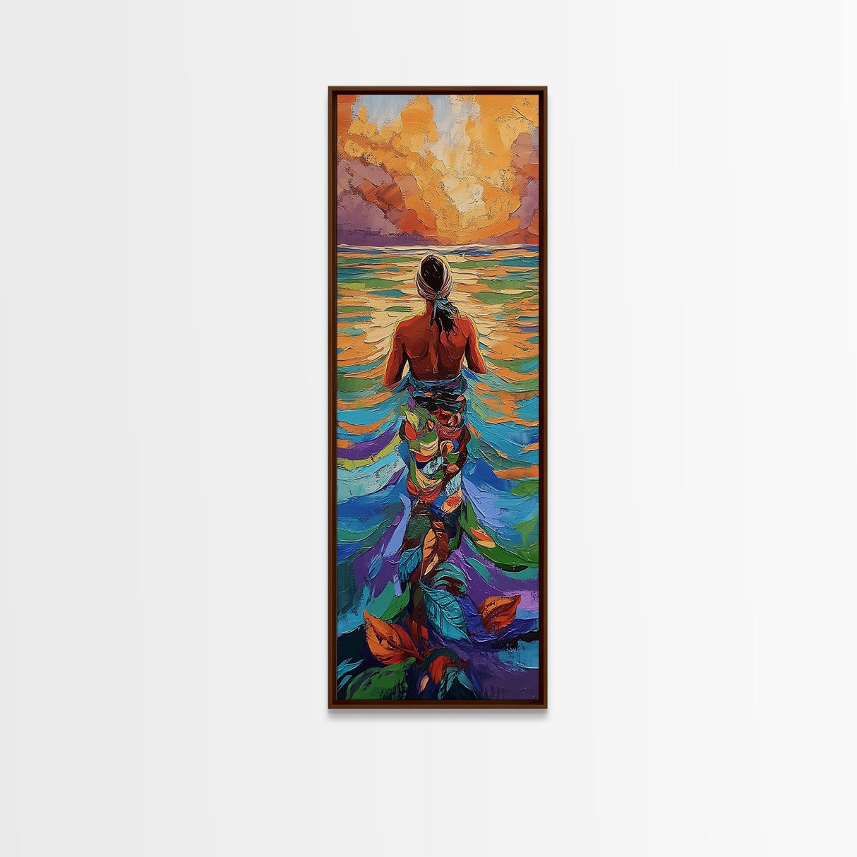 Woman Water, Sunset, Canvas Print, Bohemian Abstract Wall Art, Feminine Bedroom Decor, Sunset Painting, Vibrant Beach Vibes