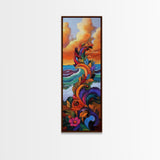 Wave Leaves, Sunset, Canvas Print, Abstract Ocean Wall Art, Bright Boho Decor, Living Room Seascape, Coastal Nature Painting