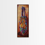Bag Ribbon, Textiles, Fiesta - Framed Canvas Print boho textile wall art, vibrant folk art style, colorful entryway decor, Fall home accent