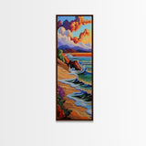 Sunset Beach, Bold Coastline, Ocean Horizon Art, Framed Canvas Print, Modern Landscape Wall Art, Vibrant Living Room Seascape