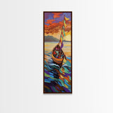 Colorful Boat, Sunset Sea, Vibrant Ocean Scene, Framed Canvas Print, Coastal Wall Decor, Eclectic Living Room Art, Nautical Wall Art