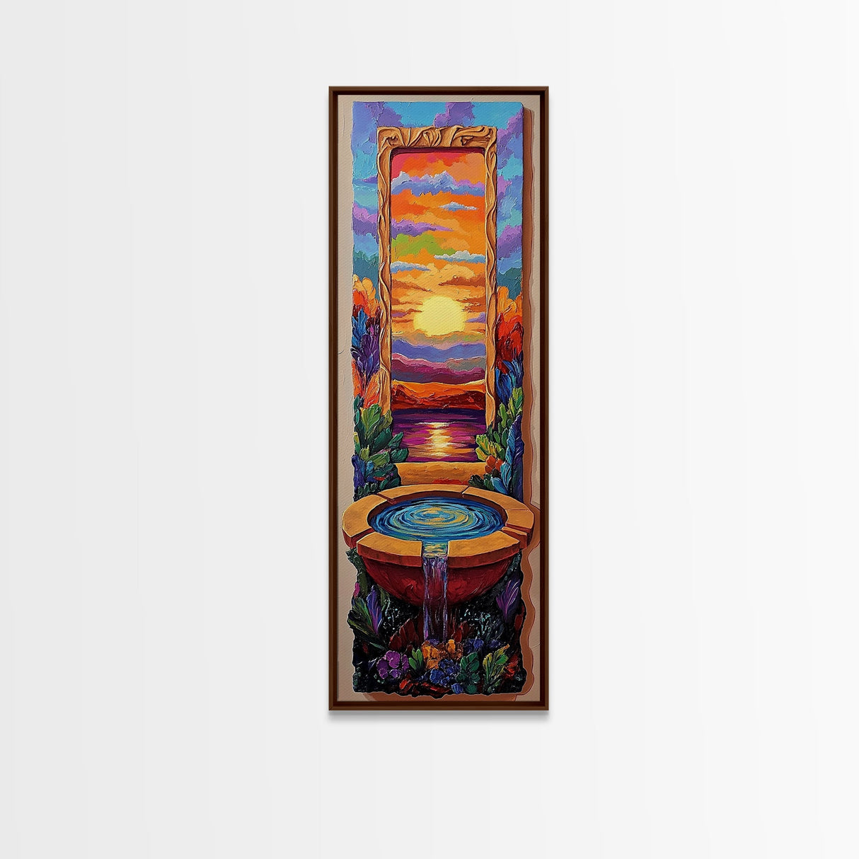 Sunset Portal, Water Fountain, Mystical Dreamscape, Framed Canvas Print, Fantasy Wall Decor, Spiritual Living Room Art, Surreal Vibe