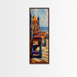 Ocean Chair, Beach View, Coastal Outdoor Scene, Framed Canvas Print, Seaside Patio Art, Tropical Boho Decor, Relaxing Vacation Vibes