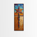 Star Cross, Colorful Sky, Spiritual Folk Symbol, Framed Canvas Print, Southwestern Wall Art, Vibrant Entryway Decor, Festive Religious Art