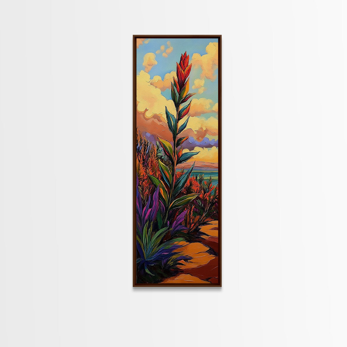 Plant Sunset, Southwest, Desert, Canvas Print, Boho Living Room Decor, Colorful Botanical Wall Art, Desert Vibes, Earthy Tones Painting