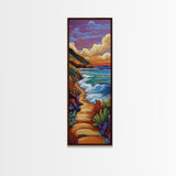 Beach Path, Coastal, Sunset, Framed Canvas Print, Ocean Wall Art, Beach House Hallway Decor, Colorful Nature Painting, Tropical Vibes