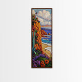 Ocean Cliff, Bloom, Sunset, Canvas Print, colorful coastal painting, fall flower art, boho beach house wall art, living room decor