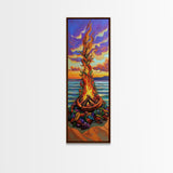 Vibrant Campfire, Sunset Beach – Colorful Beach Bonfire Painting, Fall Outdoor Wall Art, Framed Canvas Print, Cabin Living Room Style