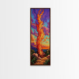 Fire Dusk, Mountains Vibrant – Scenic Bonfire Painting, Vibrant Nature Decor, Framed Canvas Print, Autumn Outdoor Living Room Art