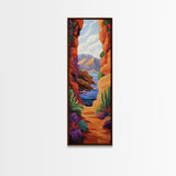 Desert Ocean, Cactus View, Framed Canvas Print, southwestern boho wall art, colorful nature painting, rustic hallway decor, warm earth tones