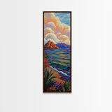 Tropical Coastal, Ocean, Horizon - Framed Canvas Print, tropical beach wall art, boho island painting, living room or vacation rental décor