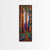 Redwood Forest, Pathway, Serenity - Framed Canvas Print, majestic tall trees art, calming woodland wall décor, rustic cabin or den decor