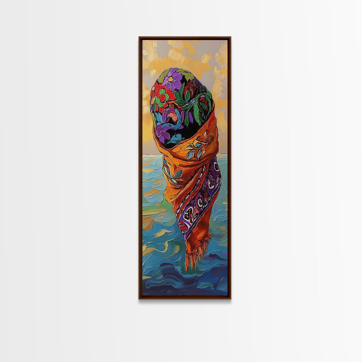 Floating Scarf, Ocean Breeze, Abstract Flow, Framed Canvas Print, colorful surreal art, modern boho wall décor, bedroom artistic nook