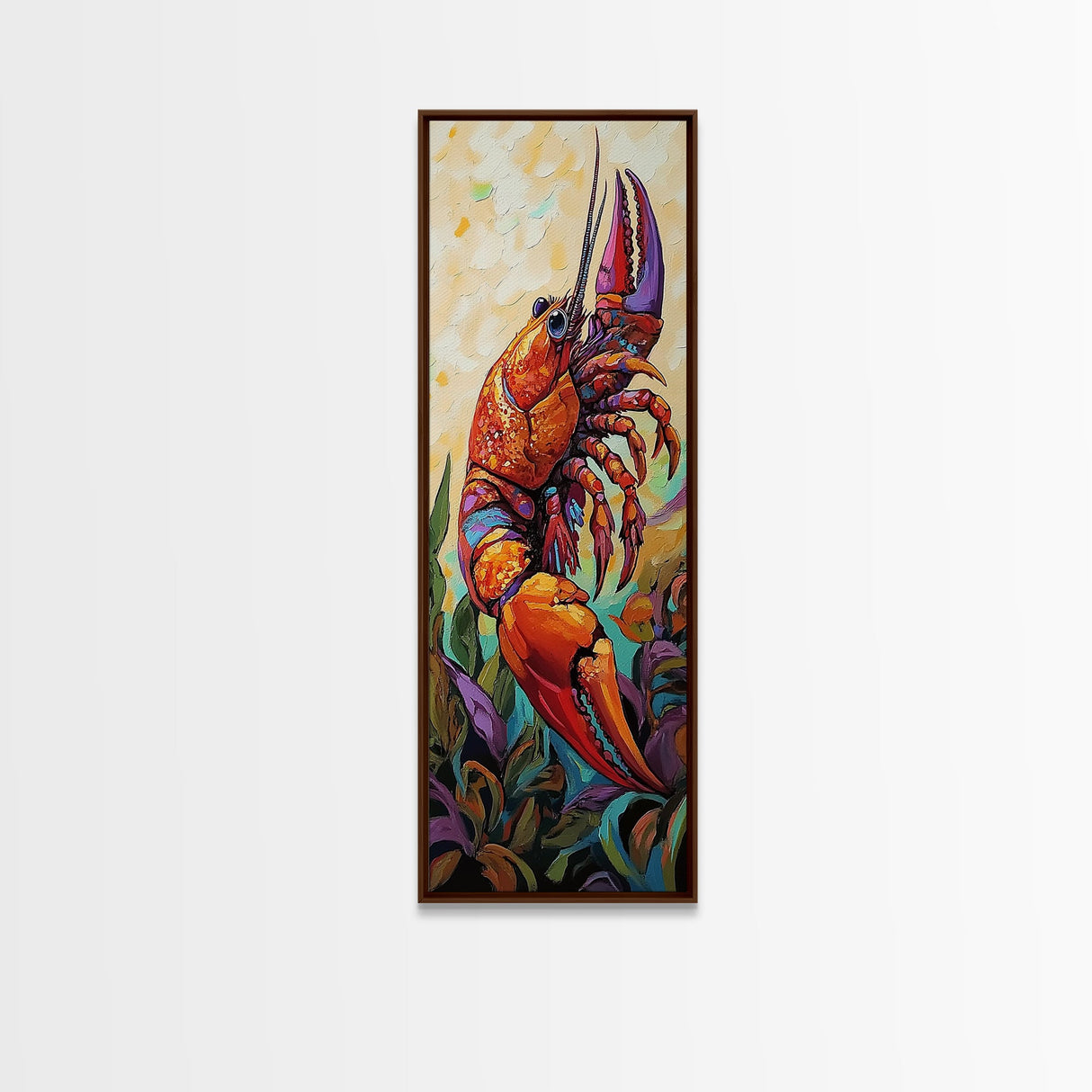 Lobster, Vibrant, Bold, Sea, Framed Canvas Print, seafood kitchen art, tropical home decor, coastal dining room, whimsical ocean painting