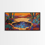Sunset Cactus, Oasis, Vibrant Desert Canvas Print, Boho Living Room Wall Art, Colorful Sunset Painting, Southwest Style Artwork